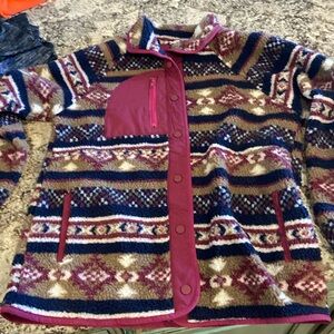 Fleece Maroon, Brown, Navy Blue Aztec Women’s Jacket